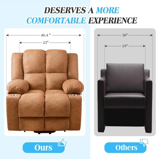 Jocisland Oversized Power Lift Recliner Chair Sofa with Massage for Elderly, Fabric Recliner Chair, Spacious Seat, USB Port, Infinite Position, Detachable Cup Holders, Light Grey - Image 7