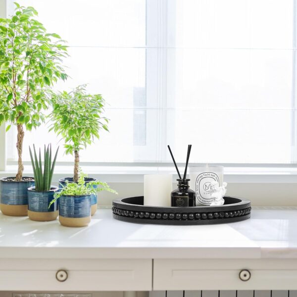 Small Black Round Wooden Decorative Serving Tray, Coffee Table Decorative Bead Tray, Farmhouse Centerpiece Tray for Kitchen and Living Room - Image 5
