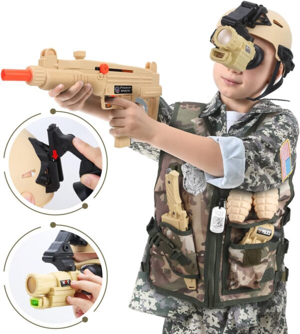 17 PCS Kids Army Costume, Military Soldier Dress up Role Play, Combat Marines for Halloween with Camouflage Vest, Helmet and Accessories for Kids Boys 3+ - Image 6