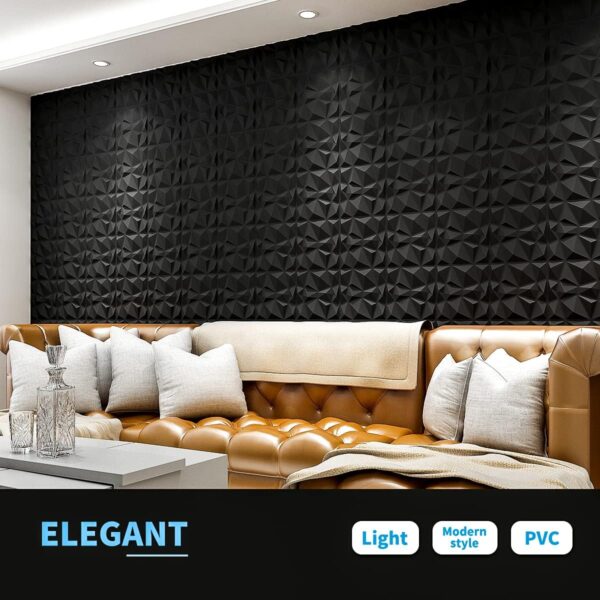 Art3d Decorative 3D Wall Panels in Diamond Design, 11.8"x11.8" Matt Black (33 Pack) - Image 3