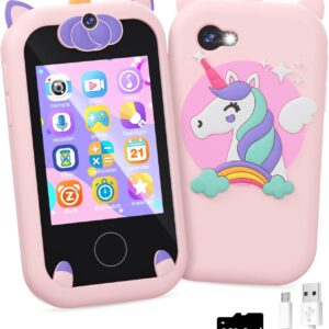 Kids Smart Phone for Girls Unicorns Gifts for Girls Toys 8-10 Years Old Phone Touchscreen Learning Toy Christmas Birthday Gifts for 3 4 5 6 7 8 9 Year Old Girls with 8G Memory Card