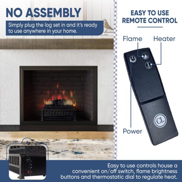 Country Living 20 inch Electric Log Set | 400 Sq Ft Heater - Faux Logs Insert with Infrared Flames for Existing Fireplaces | Remote Control Included - Image 7