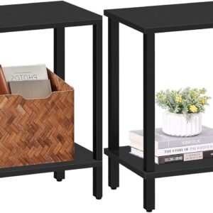 TUTOTAK End Table, Set of 2, Side Table, Nightstand, 2-Tier Storage Shelf, Sofa Table for Small Space, Living Room, Bed Room TB01BK035