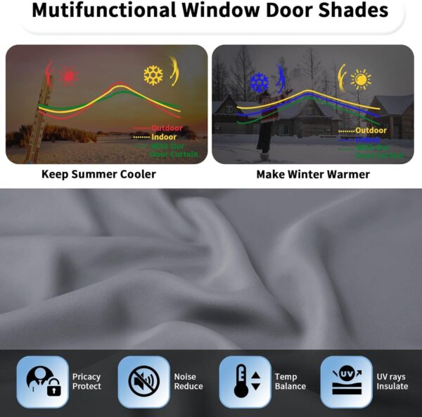 OutdoorLines Blackout French Door Curtains, Privacy Thermal Insulated Tie up Glass Shades, Easy to Install Tricia Window Drapes, Front Door Curtain, W26 x L68 inch, Grey, 1 Panel - Image 4
