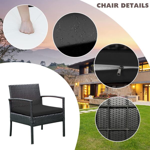 PROHIKER 3 PCS Patio Rattan Conversation Chairs Set, Outdoor Patio Furniture Balcony Furniture Set, Wicker Patio Set for Garden Porch Balcony Yard, Black - Image 3