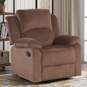 CANMOV Manual Recliner Chair, Soft Fabric Overstuffed Recliner Single Sofa Chair for Living Room Bedroom, Heavy Duty and Safety Reclining Mechanism, Brown