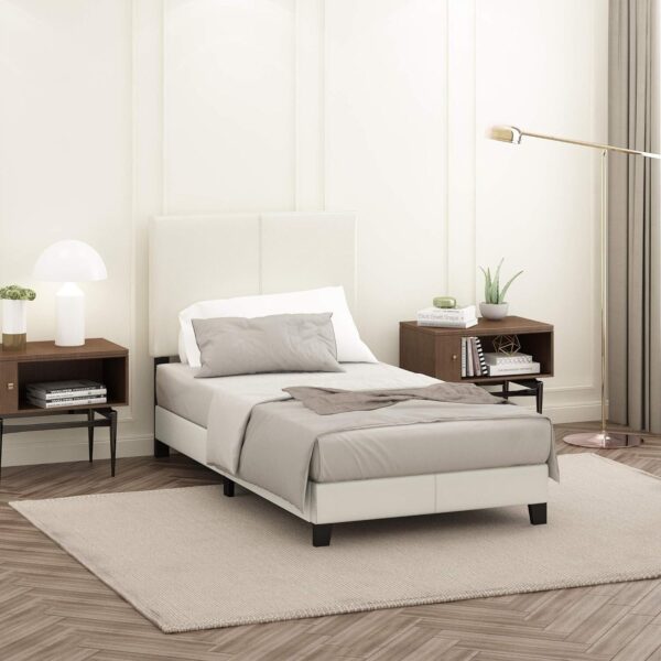 Furinno FB19821TWH Pessac PU Leather Upholstered Platform, Twin, White - Image 2