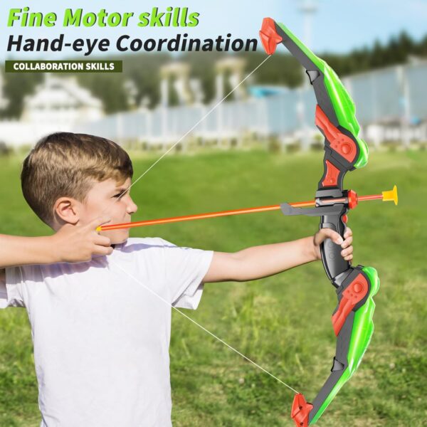 TEMI Kids Bow and Arrow Set - LED Light Up Archery Toy Set with 10 Suction Cup Arrows, Target & Quiver, Indoor and Outdoor Toys for Children Boys Girls - Image 3