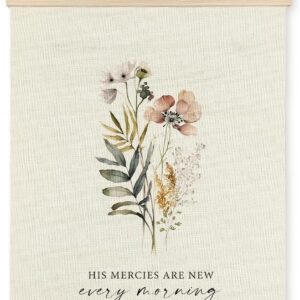 Supwhd Christian Wall Decor, His Mercies are New Every Morning Christian Wall Art Framed, Christian Decor for Bedroom Living Room Office 12x16