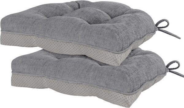 HARBOREST Chair Cushions for Dining Chairs Set of 2 - Chenille Tufted Kitchen Chair Cushions with Ties and Non-Slip Bottom, Memory Foam Chair Pads for Dining Chairs, 17" x 17", Grey