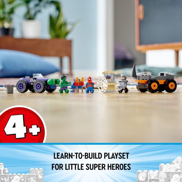 LEGO Marvel Hulk vs. Rhino Monster Truck Showdown, Toy for Kids, Boys & Girls Ages 4 and Up with Spider-Man Minifigure, Inspired by The Spidey and His Amazing Friends Series, 10782 - Image 2