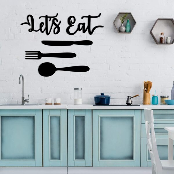 Yerliker 5 Pieces Let's Eat Sign, Wooden Fork Spoon Knife Sign Wall Decor, Rustic Cutout Eat Kitchen Decor for Home Dining Living Room Bar Cafe Restaurant (Black) - Image 7