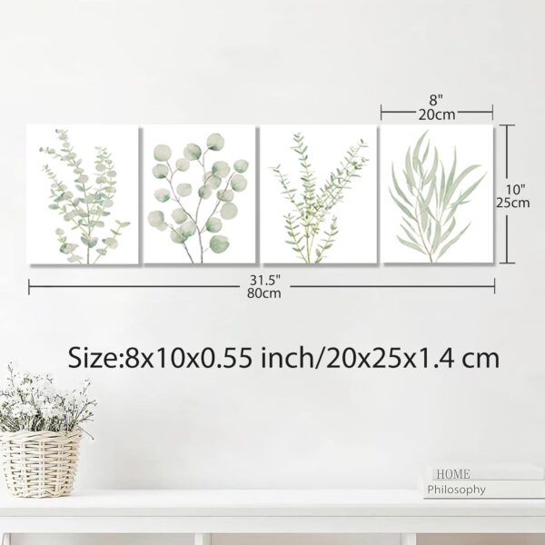 Erctoo Botanical Plant Canvas Wall Art, Framed Boho Wall Decor for Bathroom, Minimalist Aesthetic Bedroom Wall Art, Sage Green Eucalyptus Leaf Prints for Office, Set of 4PCS, 8”X10” - Image 6