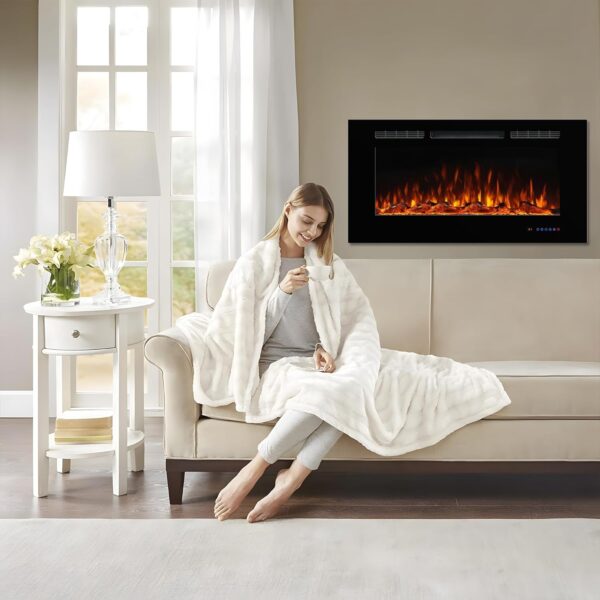 Electric Fireplace 42inches, Wall-Mounted & Recessed Fireplace Inserts, Multicolor Flame w/5 Dimmer, Remote Control Thermostat, Timer, Overheating Protection, Hardwire Connect, 1500W,Black - Image 2