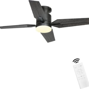 Ohniyou Ceiling Fan with Lights Flush Mount,40'' Small Ceiling Fans with Lights and Remote Control,Indoor Outdoor Quiet DC Black Low Profile Ceiling Fan for Patio Kitchen Dining Room Bedroom