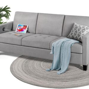 STHOUYN 72" W 3 Person Seater Couch Sofa with USB Ports, Grey Comfy Couches for Small Spaces, Mid Century Modern Gray Couch for Living Room Apartment Bedroom (Light Grey)