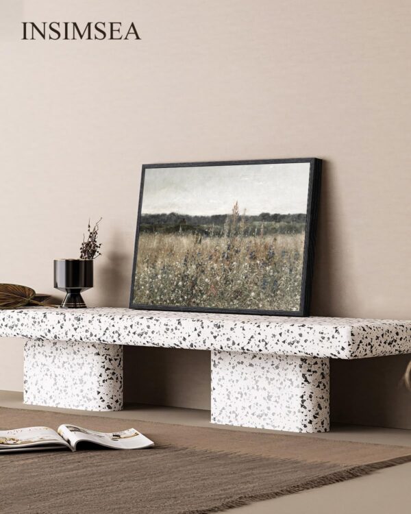 InSimSea Black Framed Canvas Wall Art Vintage Decor, Wildflower Field Paintings Prints, Rustic Landscape Wall Decor for Bathroom Office, Dining Room 12x16 inch - Image 3