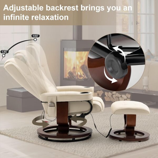 AVAWING Reclining Chair with Vibration Massage Faux Leather Recliner with Ottoman Swivel Wood Recliner Chairs for Living Room, Beige - Image 6