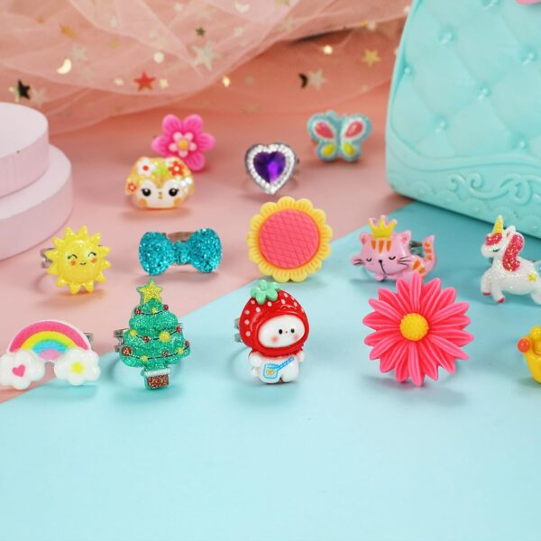 PinkSheep Little Girl Jewel Rings in Box, Adjustable, No Duplication, Girl Pretend Play and Dress Up Rings (24 Lovely Ring) - Image 4