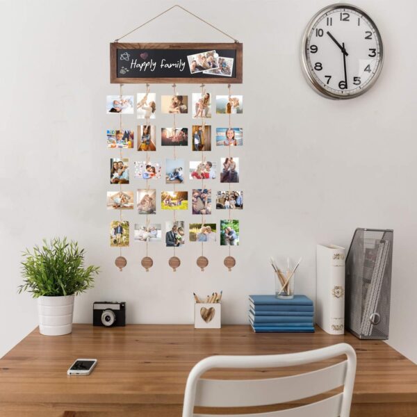 Bikoney Picture Frames Collage Photo Hanging Display Picture Board Wood Rustic Frames for Wall Decor and Dorm Room Decor with Blackboard and 30 Clips Carbonized Black - Image 3