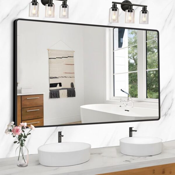 TOTOZAKUL Bathroom - Wall - Mirror - for Over Sink 16x24inch, Wall-Mounted Vanity Mirror for Bedroom Living/Dining Room, Modern Rectangle Black Framed Hanging Makeup Mirrors - Image 6
