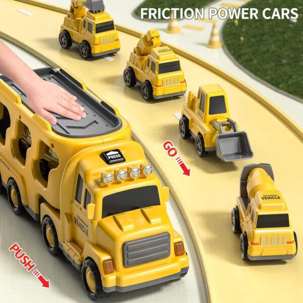 TEMI 5-in-1 Construction Truck for 3-9 Year Old Boys and Girls - Friction Power Vehicle Car for Toddlers 1-3, Carrier for Kids 3-5 - Christmas and Birthday Gifts - Image 5