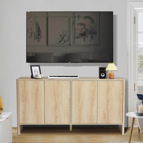 Sideboard Buffets Cabinet, Modern Accent Storage Cabinet with 4 Fluted Doors and Adjustable Shelves, Wood Credenza Buffet Sideboards, Console Table for Kitchen Dining Living Room Entryway (Natural) - Image 4