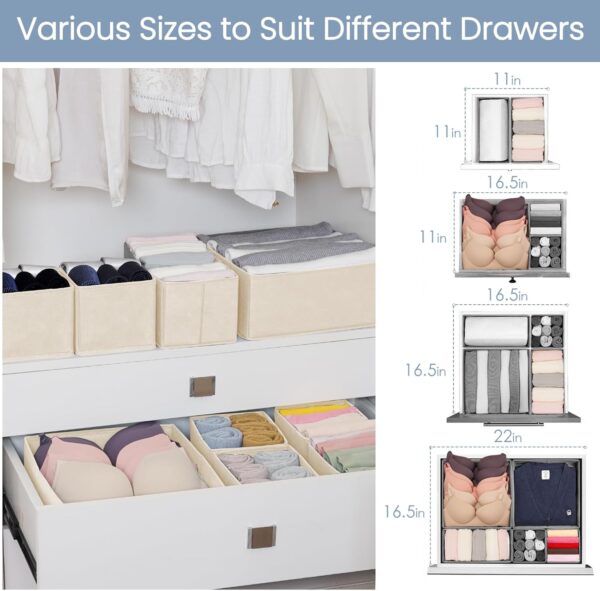 Criusia Drawer Organizer Clothes,16 Pack Underwear Drawer Organizers, Foldable Closet Organizers and Storage Dresser Drawer Dividers Clothing Organizer for Clothes, Socks, Scarves, Bra, Ties (Beige) - Image 6