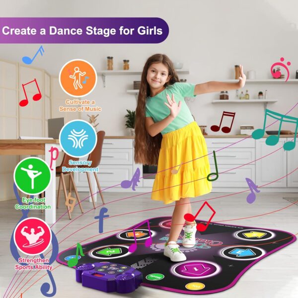 Dance Mat Toys for 3-12 Year Old Kids, Electronic Dance Pad with Light-up 6-Button Wireless Bluetooth, Music Dance with 5 Game Modes, Birthday Toys Gifts for 3 4 5 6 7 8 9 10+ Year Old Girls - Image 4