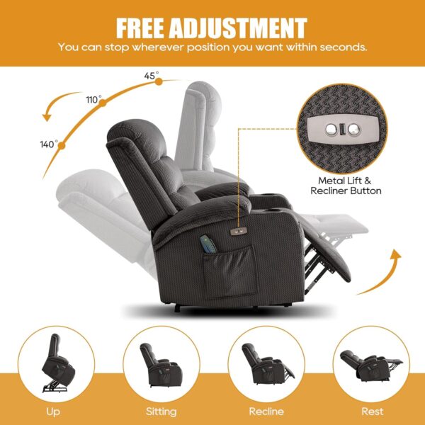 Lift Chair, Power Lift Recliner Chair for Elderly with Massage and Heat, Electric Power Lift Recliner Chair for Living Room with USB Port, 2 Cup Holders, 4 Pockets, Infinite Position - Image 3