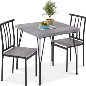 Best Choice Products 3-Piece Dining Set Modern Dining Table Set, Metal and Wood Square Dining Table for Kitchen, Dining Room, Dinette, Breakfast Nook w/ 2 Chairs - Gray