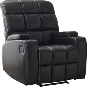 Recliner Chair for Adults, Overstuffed Large Manual Recliner, Upholstered Soft Breathing Leather Living Room Reclining Sofa Chair (Black)