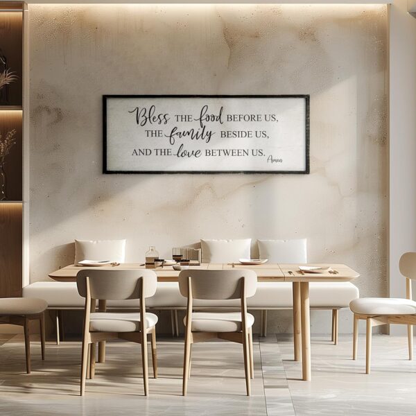 Bless The Food Before Us Home Decor Wall Sign For Family Kitchen Farmhouse Dining Room Vintage Rustic Retro Boho Wood House Wall Art Decoration For Living Room Bedroom 40 x 15 Inch white black - Image 4