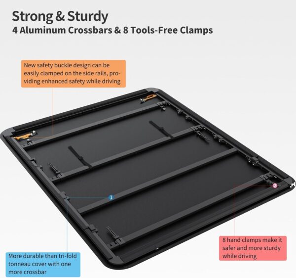 OEDRO Quad Fold Tonneau Cover Soft Four Fold Truck Bed Covers Compatible with 2015-2024 Ford F-150 F150 with 5.5 Feet Bed - Image 3