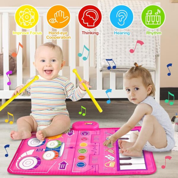 1 2 3 Year Old Girl Birthday Gift Toys, 2 in 1 Musical Toys for Toddlers 1-3 Piano Keyboard & Drum Mat with 2 Drum Sticks Toddler Toys Age 1-2, Baby Toys for 1 Year Old Toys for 2 Year Old Girl - Image 5