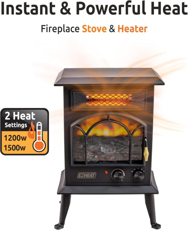 EZ-HEAT Electric Fireplace Space Heater with Flame Effect, Adjustable Thermostat, Dual Heat Settings, and Overheat Protection, MT1288 - Image 3