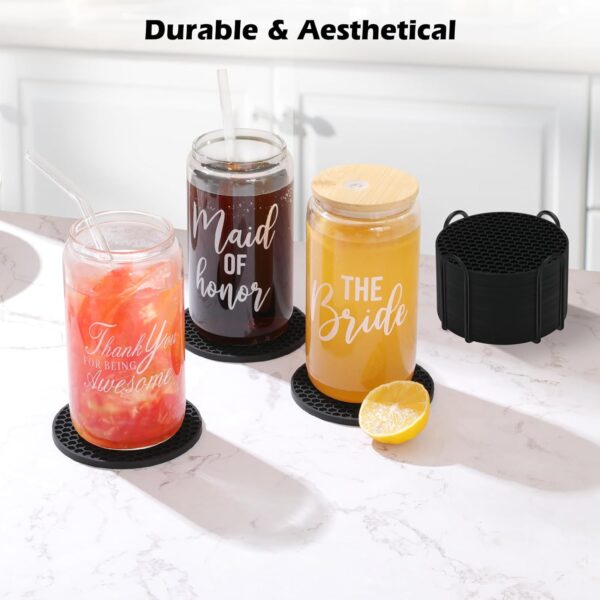 Coasters Set of 6 with Holder,Coasters for Drinks,Coffee Table Decor Coaster,Suitable for Kinds Cups,Anti-Slip,Non-Stick,Silicone Cup Coaster and Living Room Decor (6 Pcs, Black) - Image 5