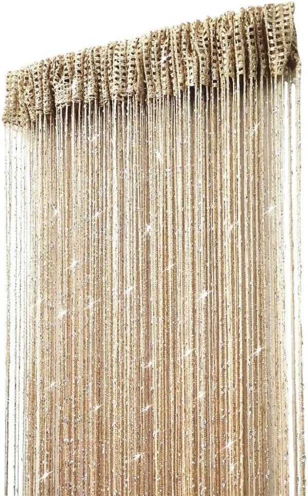 ave split Decorative Door String Curtain Wall Panel Fringe Window Room Divider Blind Divider Tassel Screen Home 100x200centimeter (Champagne18) - Image 6