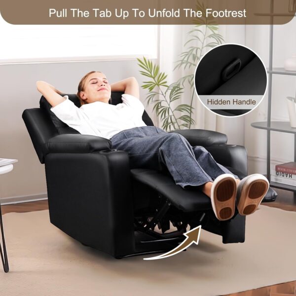 Furnimart Oversized Manual Recliner Chair, Faux Leather Chair with Chunky Overstuffed Cushion, Single Sofa Recliner for Adults for Home Theater Living Room Bedroom (PU Black) - Image 5