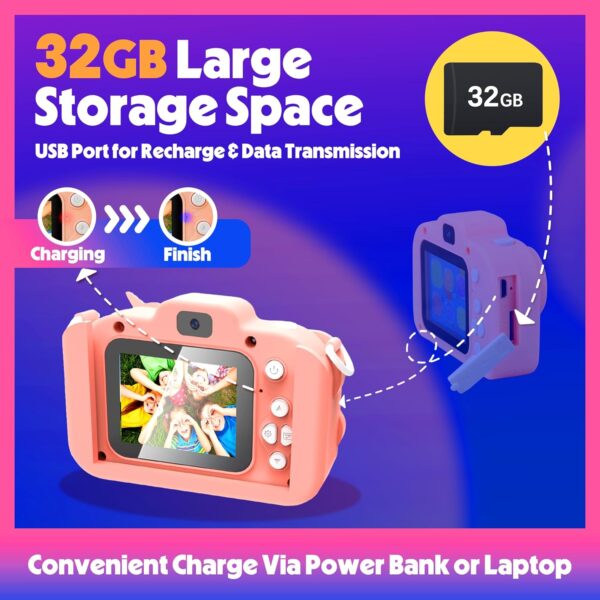 Kids Camera for Boys and Girls - BELLOCHIDDO 1080P HD Toddler Camera for Kids Toy Gift, Children Camera Christmas Birthday Gifts for Age 3-8 with Cartoon Soft Silicone Cover and 32GB SD Card - Image 4