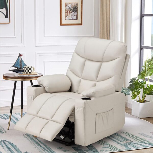 Esright Power Lift Recliner for Elderly, Electric Lift Chair with Heated Vibration Massage,Heavy Duty Electric Recliner with Side Pockets, USB Charge Port & Cup Holders, Cream Beige - Image 3