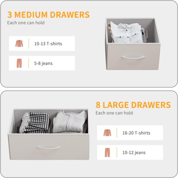 Dresser for Bedroom with 11 Drawer, Dressers & Chests of Drawers with Side Pockets, Hooks, Fabric Storage Drawer, Steel Frame, Wood Top, Organizer Unit and Pull Handle for Closet. - Image 6
