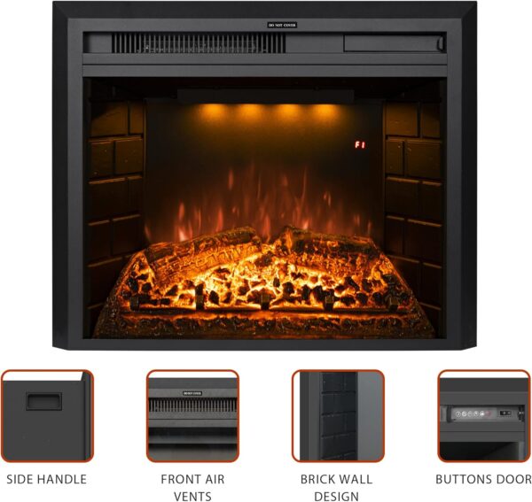 Electric Fireplace Insert 22" Wide, Wall Fireplace Electric with Remote Control, Realistic Log and Crackling Sound, Overheating Protection and Timer, 750/1500W Black - Image 4