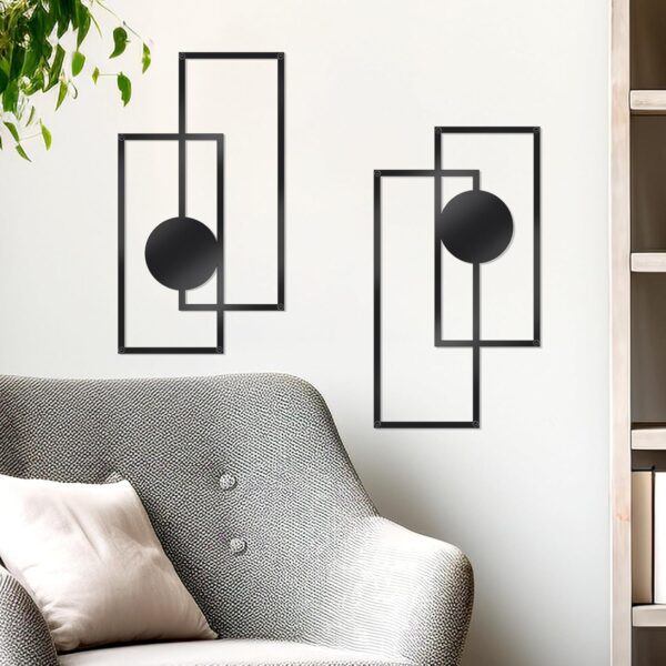 OYEFLY 2 Pcs Metal Abstract Wall Art,Modern Geometric Decor (Black, style 3) - Image 6