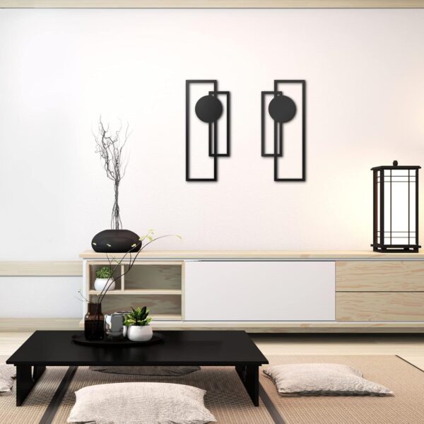 Peryiter 2 Pcs Small Metal Abstract Wall Art, 15.7" Metal Minimalist Wall Decor Single Line Art Metal Vertical Wall Sculptures Geometric Modern Hanging for Living Room Bathroom(Rectangular) - Image 6