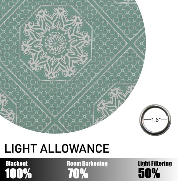 Airwill Vintage Medallion Pattern Blackout Curtains, Room Darkening 63 Inch 2 Panels Set, Grommet Top Window Treatment Drapes (52 x 63 Inch, 2 Panels, Green) - Image 7