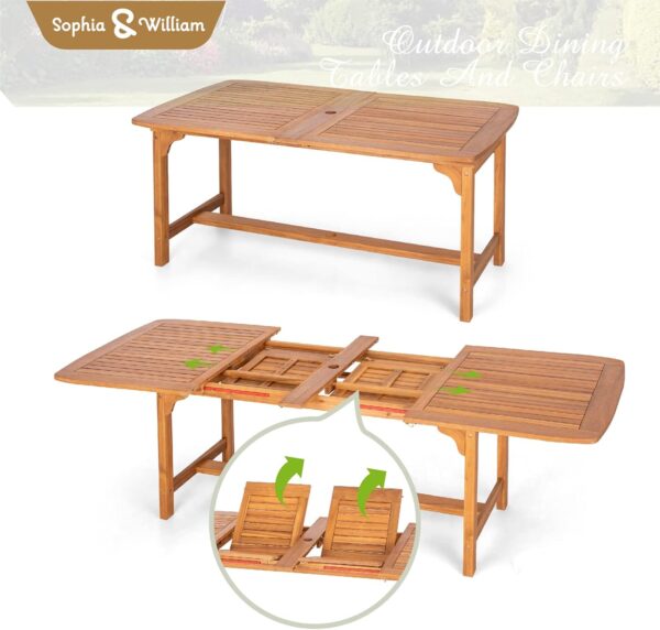 Sophia & William Patio Outdoor Table and Chairs Set, Patio Dining Sets for 8, 9 Pieces Patio Table Set Clearance for Backyard Deck Porch Outside, Acacia Wood Table Expandable with Hole and Chairs - Image 2