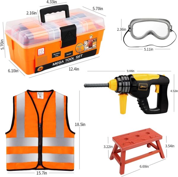 Deejoy Tool Set with Tool Box & Electronic Toy Drill, Pretend Play Kids Construction Kits for Kids Ages 3-5 Years Old, Toddler Boy Toys(Orange) - Image 4