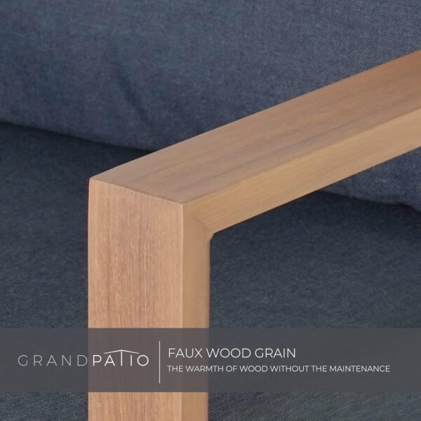 Grand patio Outdoor 4-Piece Modern Aluminum Patio Furniture Sets 5 Person Conversation Set, Faux Wood Grain Finish Frame Sofa with Removable Olefin Extra Thick Cushions and Coffee Table for Garden - Image 3