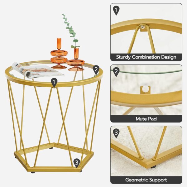 HOOBRO Small Coffee Table Set of 2, Round Coffee End Table with Metal Frame, Glass Top, Gold Side Table for Living Room, Bedroom and Balcony, Modern Style, Gold GD79BZ01 - Image 7